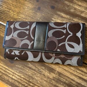 Coach Hampton Brown Signature Canvas Slim Envelope Wallet Checkbook Holder Y2K